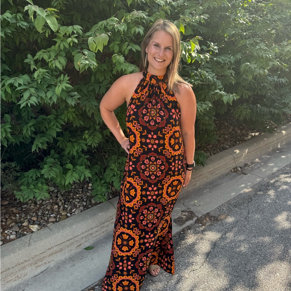 MSK Black and Orange Maxi High Neck Dress